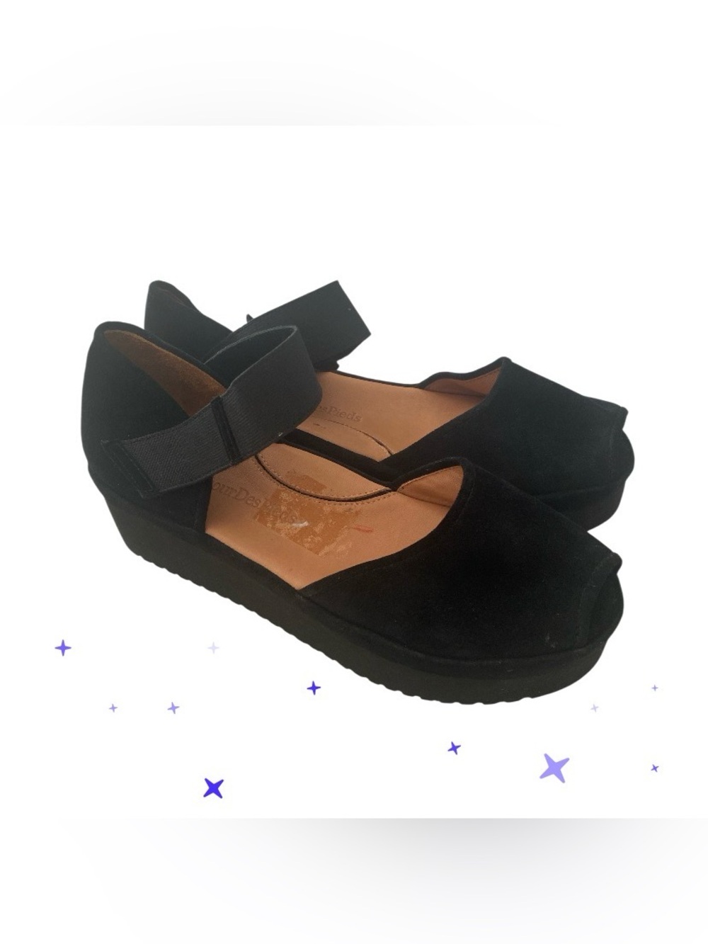 NWOT L'AMOUR DES PIEDS Amadour Platform Sandal Black Suede Leather size 9.5 - Picture 3 of 9